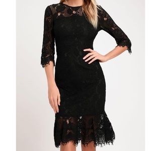 Lulu’s black lace 3/4 sleeve midi dress NWT